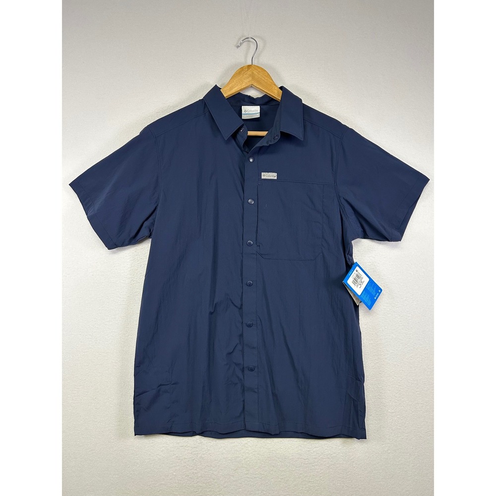 Gorpcore Columbia Mens M Navy Blue Sage Peak Short Sleeve Button Up Shirt AO9176
